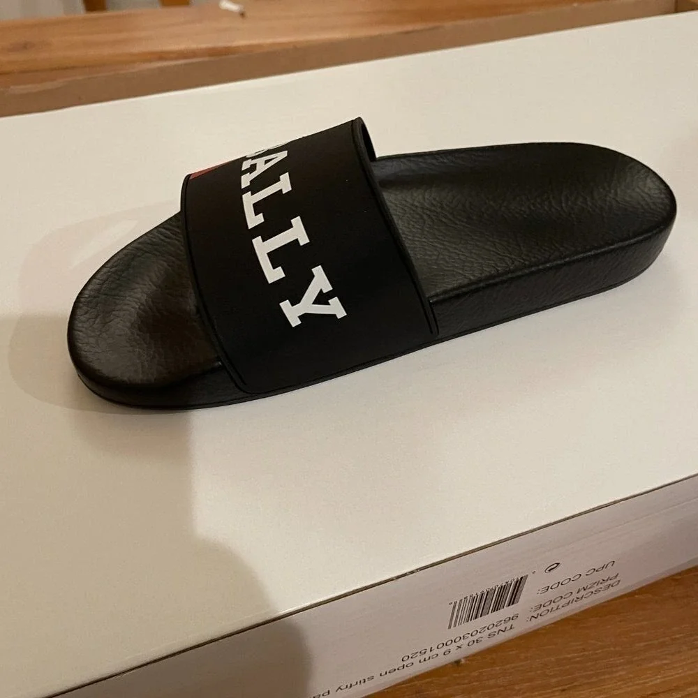 BALLY SIMON‎ BLACK RUBBER LOGO SANDALS SLIDES SHOES - MADE IN ITALY US 8